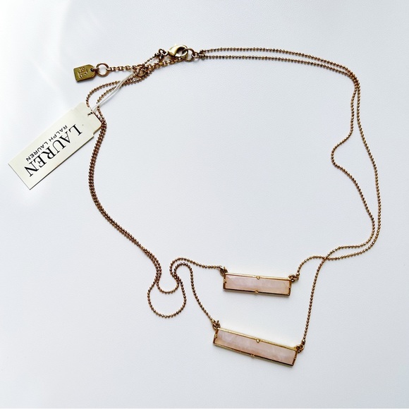 NEW Lauren Ralph Lauren Layered Pink Rectangle Stone Necklace - Picture 1 of 8